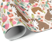 イギリスのブルドッグヴィンテージフローラ犬のパターン ラッピングペーパー (ロールコーナー)