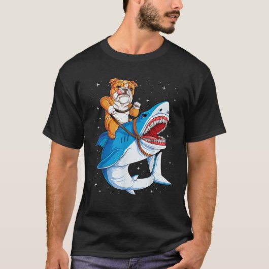 イギリスのブルドッグ乗馬シャークJawsome犬の恋人Gif Tシャツ (正面)