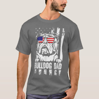 イギリスのブルドッグ恋人ブルドッグパパ米国国旗4 Tシャツ