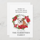 イギリスのブルドッグ水色ポインセチア・クリスマス シーズンカード (正面/裏面)