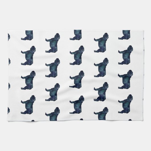 イギリスのブルドッグ犬が水の色を選ぶシルエット キッチンタオル (横)