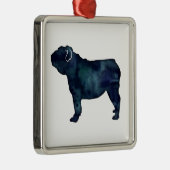 イギリスのブルドッグ犬が水の色を選ぶシルエット メタルオーナメント (右)