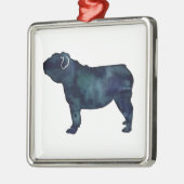 イギリスのブルドッグ犬が水の色を選ぶシルエット メタルオーナメント (左)