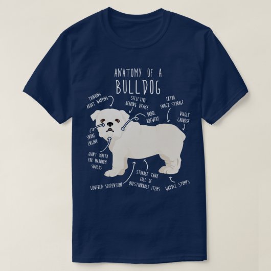 イギリスのブルドッグ白犬の解剖学 Tシャツ (デザイン正面)