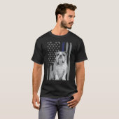 イギリスのブルドッグ警察アメリカ国旗のブルーライン Tシャツ (正面フル)