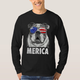 イギリスのブルドッグ7月4日Mericaメンズアメリカ国旗 Tシャツ