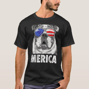 イギリスのブルドッグ7月4日Mericaメンズアメリカ国旗 Tシャツ