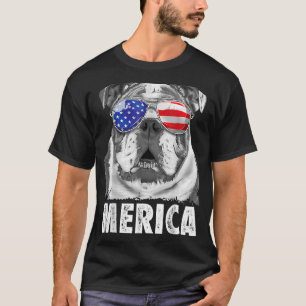 イギリスのブルドッグ7月4日Mericaメンズアメリカ国旗 Tシャツ