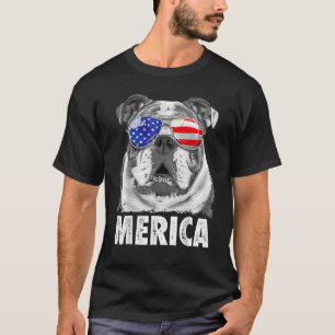 イギリスのブルドッグ7月4日Mericaメンズアメリカ国旗 Tシャツ
