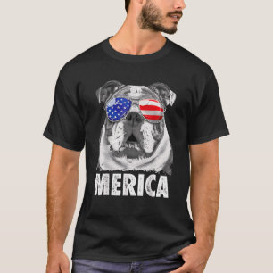 イギリスのブルドッグ7月4日Mericaメンズアメリカ国旗 Tシャツ