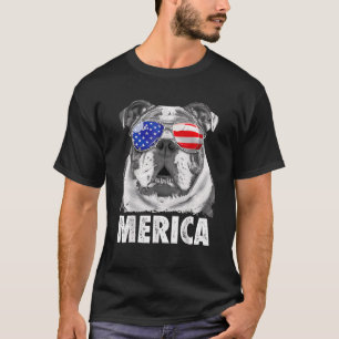 イギリスのブルドッグ7月4日Mericaメンズアメリカ国旗 Tシャツ
