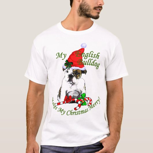 イギリスのブルドッグ・クリスマス・ギフト Tシャツ (正面)