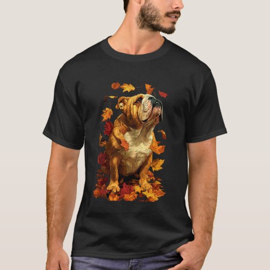 イギリスのブルドッグ 紅葉 森の秋 秋のイース Tシャツ (正面)