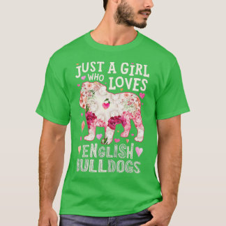 イギリスのブルドッグFの花が大好きな女の子 Tシャツ