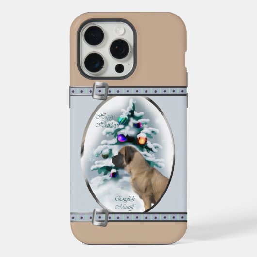 イギリスのマスティフかわいい青いクリスマス iPhoneケース (裏面)