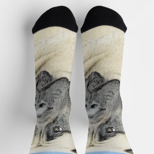 イギリスのマスティフ絵画ズ(Fawn) - オリジナルドッグアート ソックス (上部)
