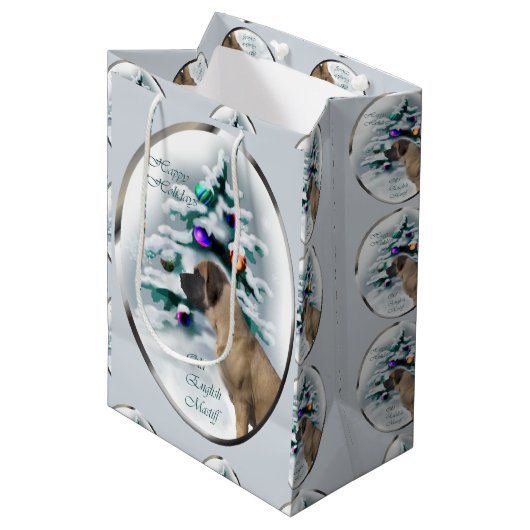 イギリスのマスティフ・クリスマス ミディアムペーパーバッグ (正面アングル)