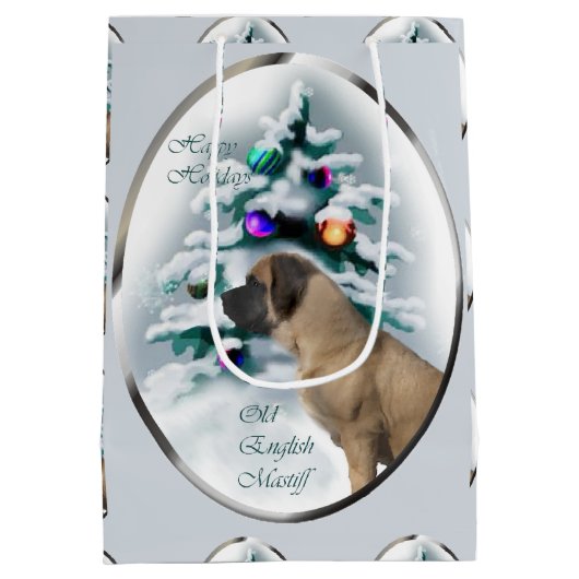 イギリスのマスティフ・クリスマス ミディアムペーパーバッグ (裏面)