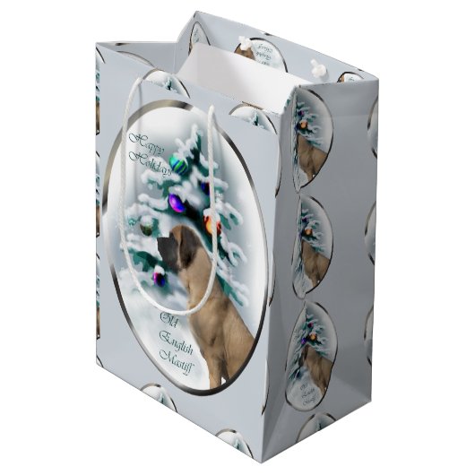 イギリスのマスティフ・クリスマス ミディアムペーパーバッグ (裏面アングル)