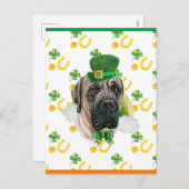 イギリスのマスティフ・シャムロック・セントパトリックス・デイ シーズンポストカード (正面/裏面)