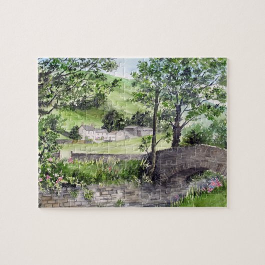 イギリスのレイク・ディストリクト、ティルミヤの近くの農家 ジグソーパズル (横)