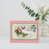 イギリスのロビンズとシルバーベルズビンテージクリスマス シーズンポストカード (スタンド正面)