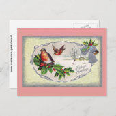 イギリスのロビンズとシルバーベルズビンテージクリスマス シーズンポストカード (正面/裏面)