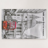 イギリスのロンドンで有名な赤のダブルデッカーバスの写真、 ジグソーパズル (横)