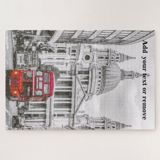 イギリスのロンドンで有名な赤のダブルデッカーバスの写真、 ジグソーパズル (横)