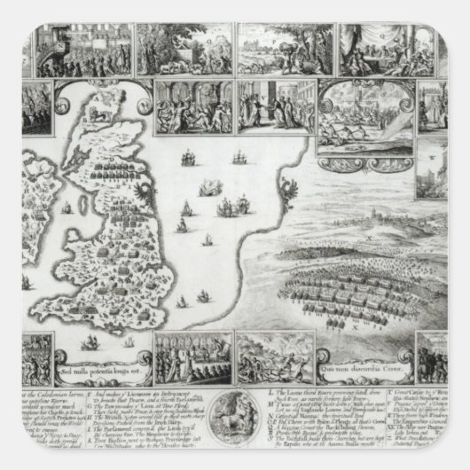 イギリスの内戦の地図とプラハの景色 スクエアシール (正面)