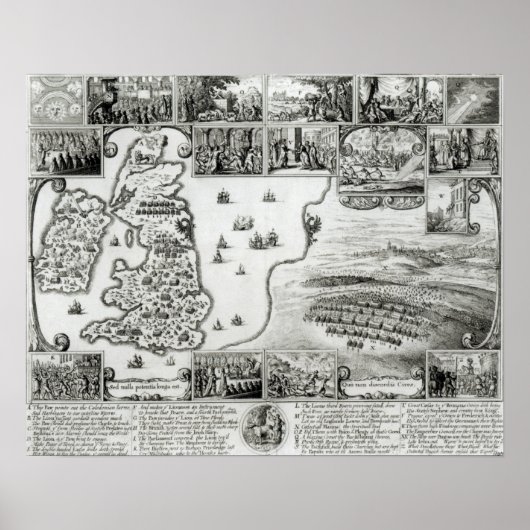 イギリスの内戦の地図とプラハの景色 ポスター (正面)