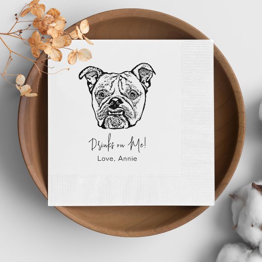 イギリスの古いブルドッグパーソナライズされたが飲み物を飲む 縁ありカクテルナプキン