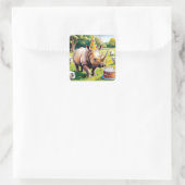 イギリスの国で誕生日の帽子をかぶったRhino スクエアシール (バッグ)