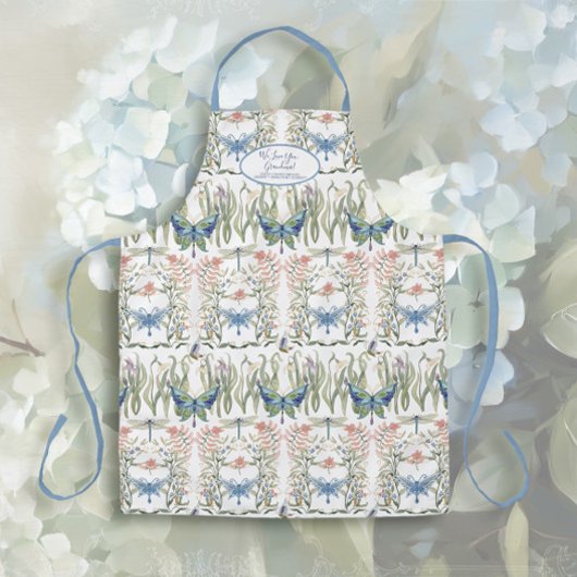 イギリスの国フローラブルーと白の祖母 エプロン