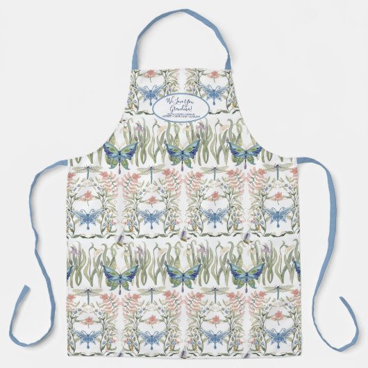 イギリスの国フローラブルーと白の祖母 エプロン (正面)