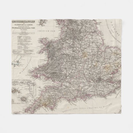 イギリスの地図書の地図 フリースブランケット (正面(横))