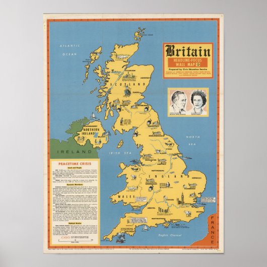 イギリスの地図：ヘッドライン – フォーカス ポスター (正面)