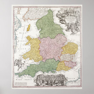 イギリスの地図   1760 ポスター