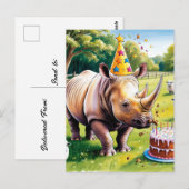 イギリスの地方にいる誕生日帽をかぶったサイ ポストカード (正面/裏面)