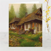 イギリスの地方の家の絵のグリーティングカード カード (黄色い花)