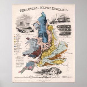 イギリスの地質地図 ポスター
