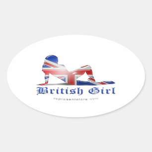 イギリスの女の子のシルエットの旗 楕円形シール