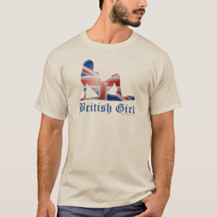 イギリスの女の子のシルエットの旗 Tシャツ