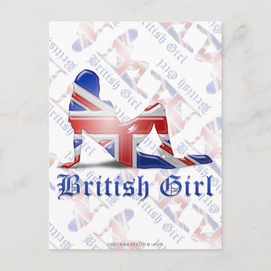イギリスの少女のシルエット旗 ポストカード (正面)