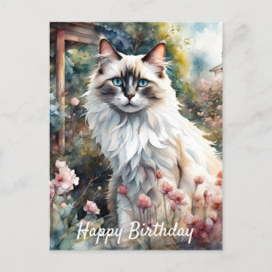 イギリスの庭でのラグドール猫の誕生日 ポストカード
