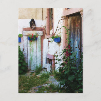 イギリスの庭のホリホックと花 ポストカード