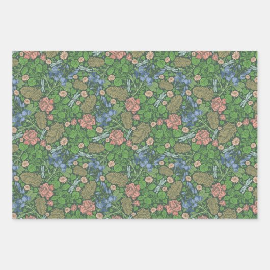 イギリスの庭園を飛ぶビンテージのトンボ ラッピングペーパーシート (正面3)