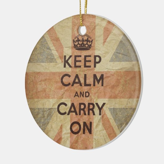イギリスの旗とのKeep Calm and Carry On セラミックオーナメント (左)