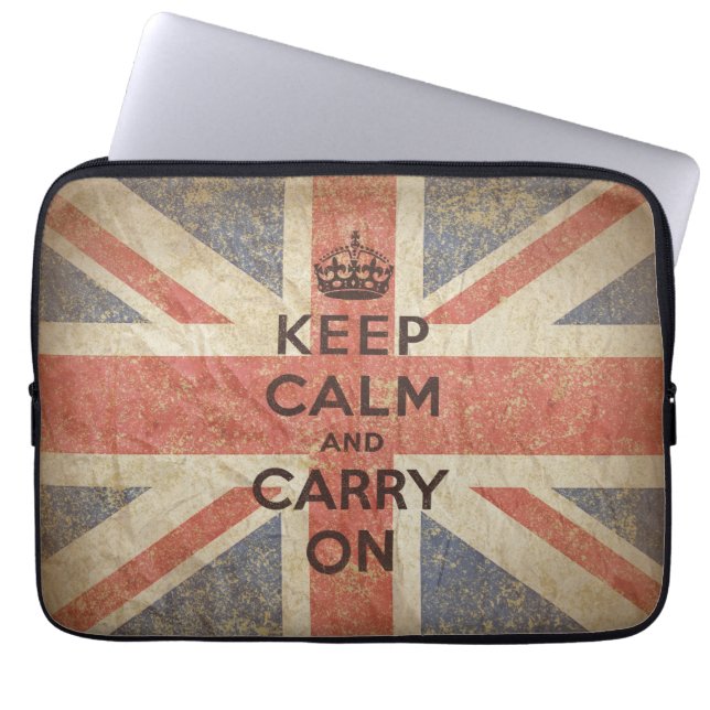 イギリスの旗とのKeep Calm and Carry On ラップトップスリーブ (正面)