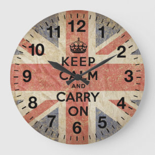 イギリスの旗とのKeep Calm and Carry On ラージ壁時計